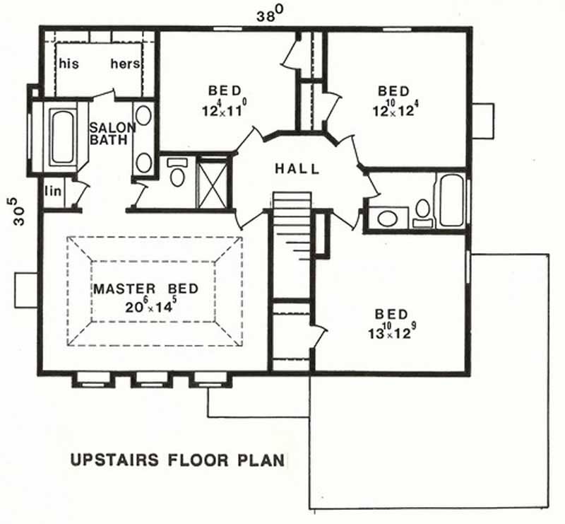 Floor Plan Second Story of European Plan #147-1142
