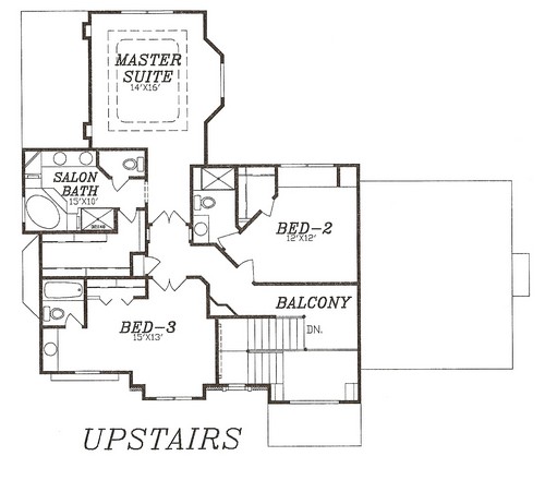 Floor Plan Second Story of Traditional Plan #147-1150