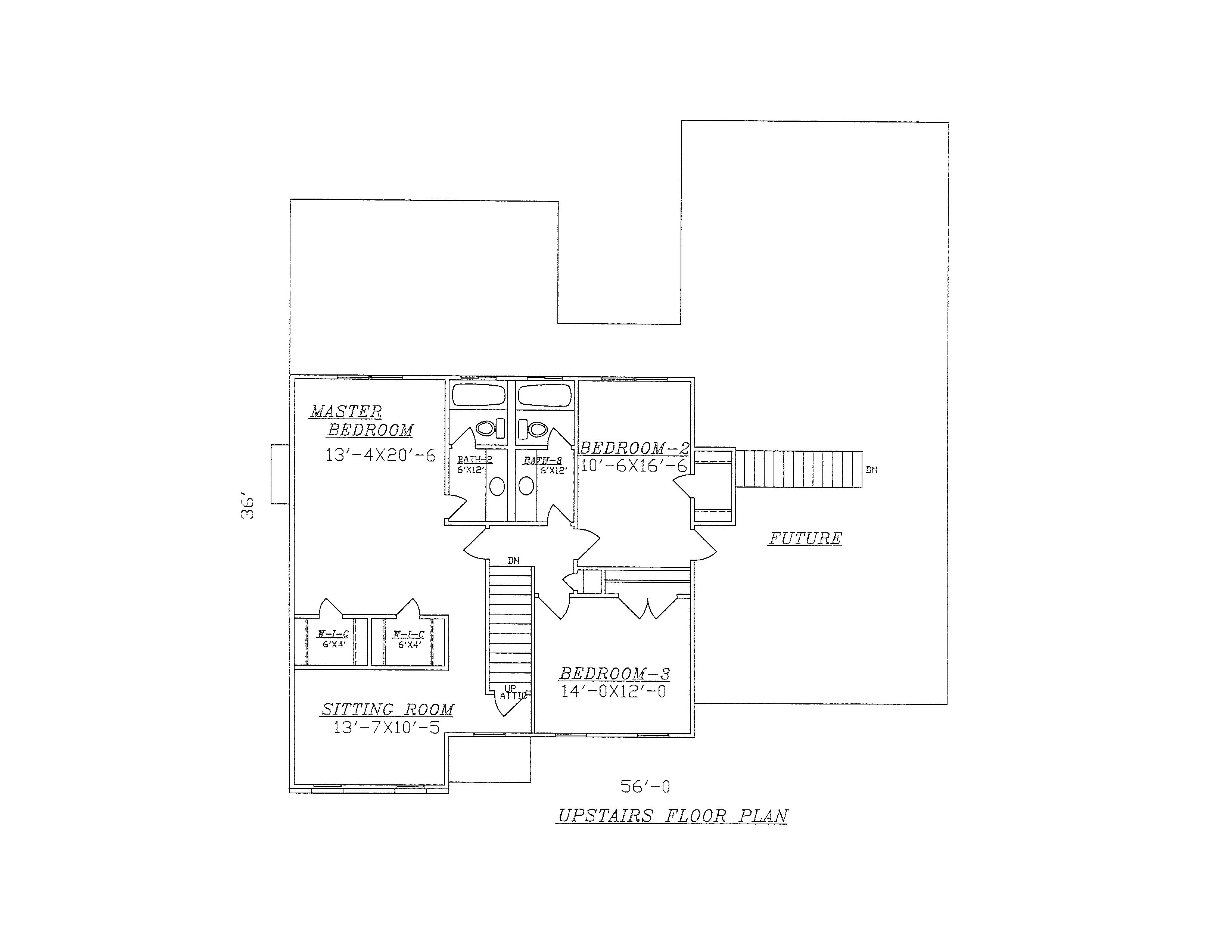 Floor Plan Second Story of Traditional Plan #147-1155