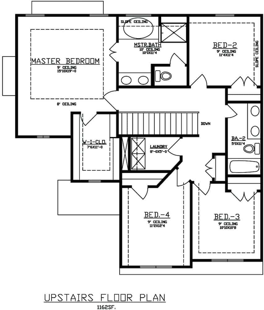 Floor Plan Upper Level of Craftsman Plan #147-1160