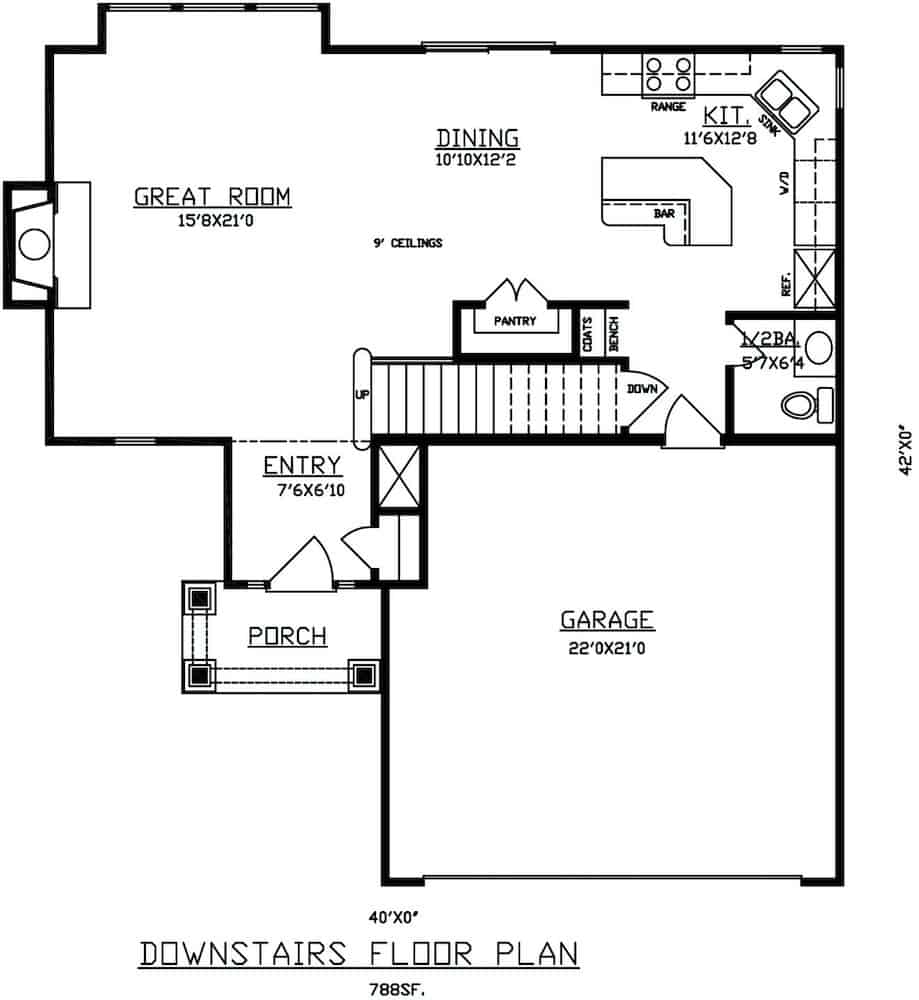 Floor Plan Main Level of Craftsman Plan #147-1160