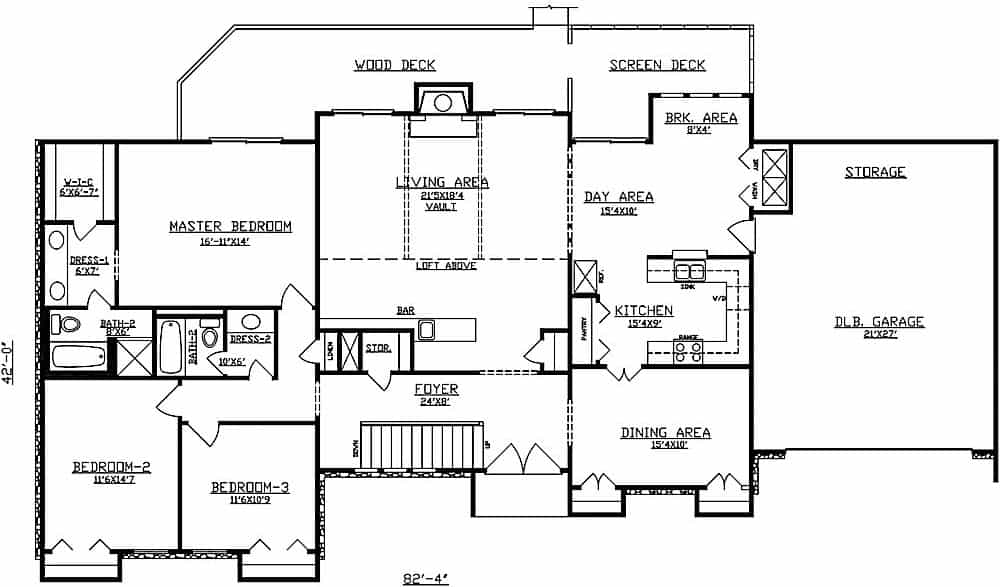 Floor Plan Main Level of Contemporary Plan #147-1161