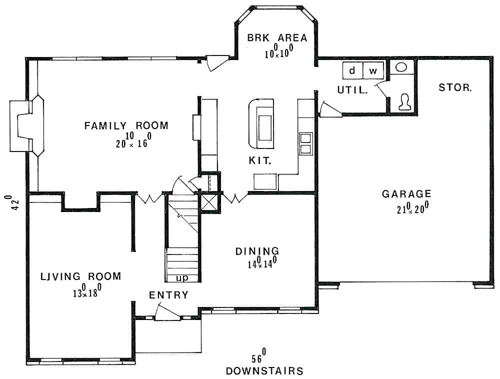 Floor Plan Main Level of Acadian Plan #147-1162
