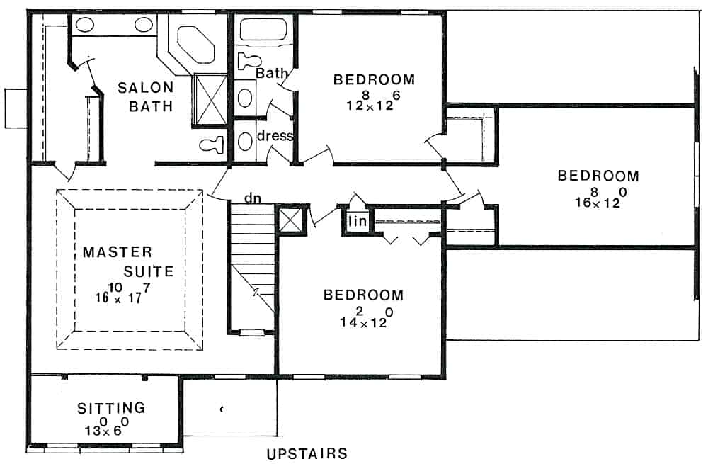 Floor Plan Upper Level of Acadian Plan #147-1162