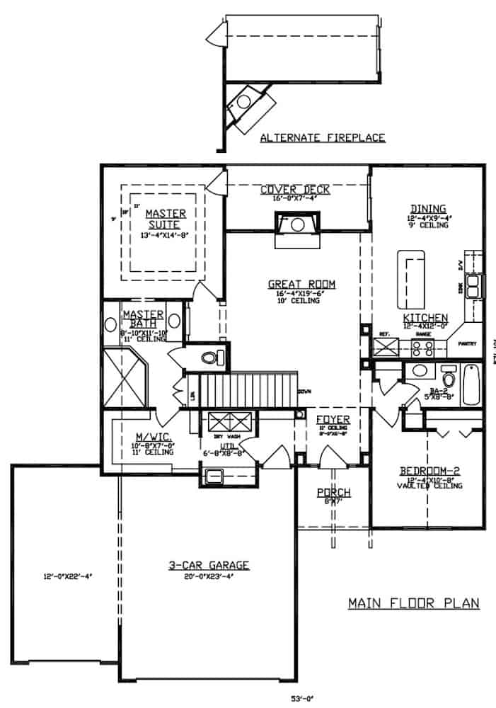 Floor Plan Main Level of Southern Plan #147-1163