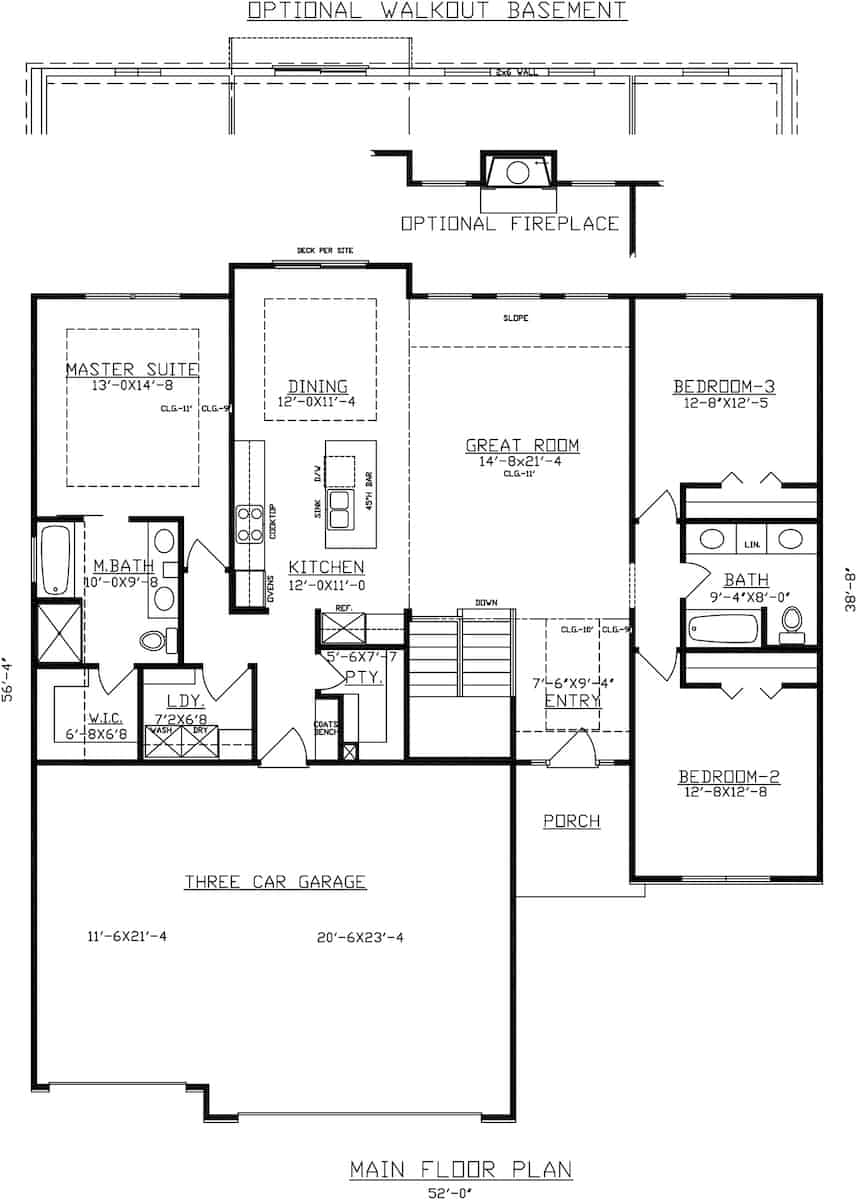 Floor Plan Main Level of Craftsman Plan #147-1165