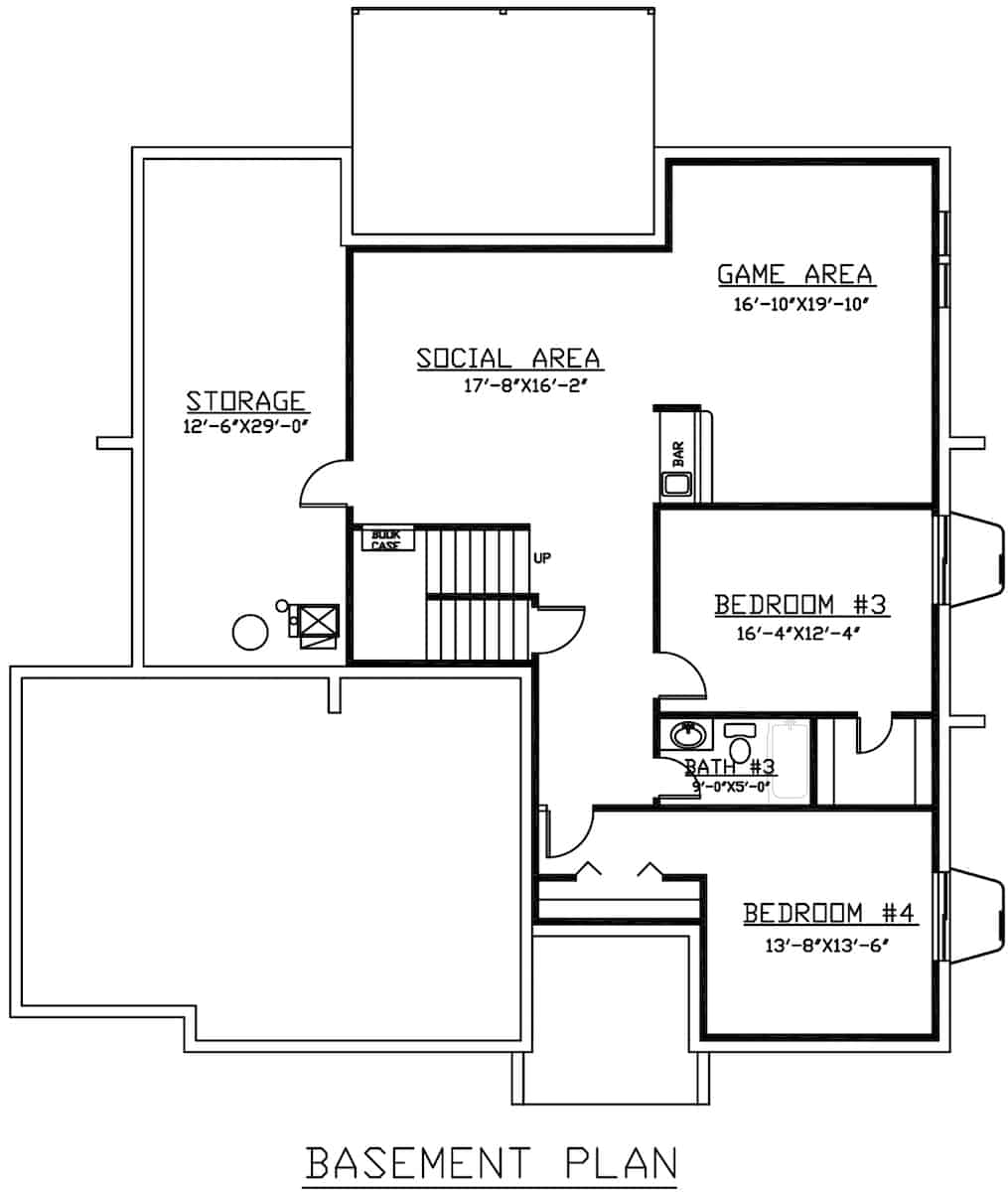 Floor Plan Basement of Ranch Plan #147-1166