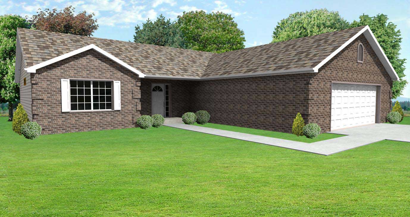 This is a computer rendering of these Ranch House Plans.