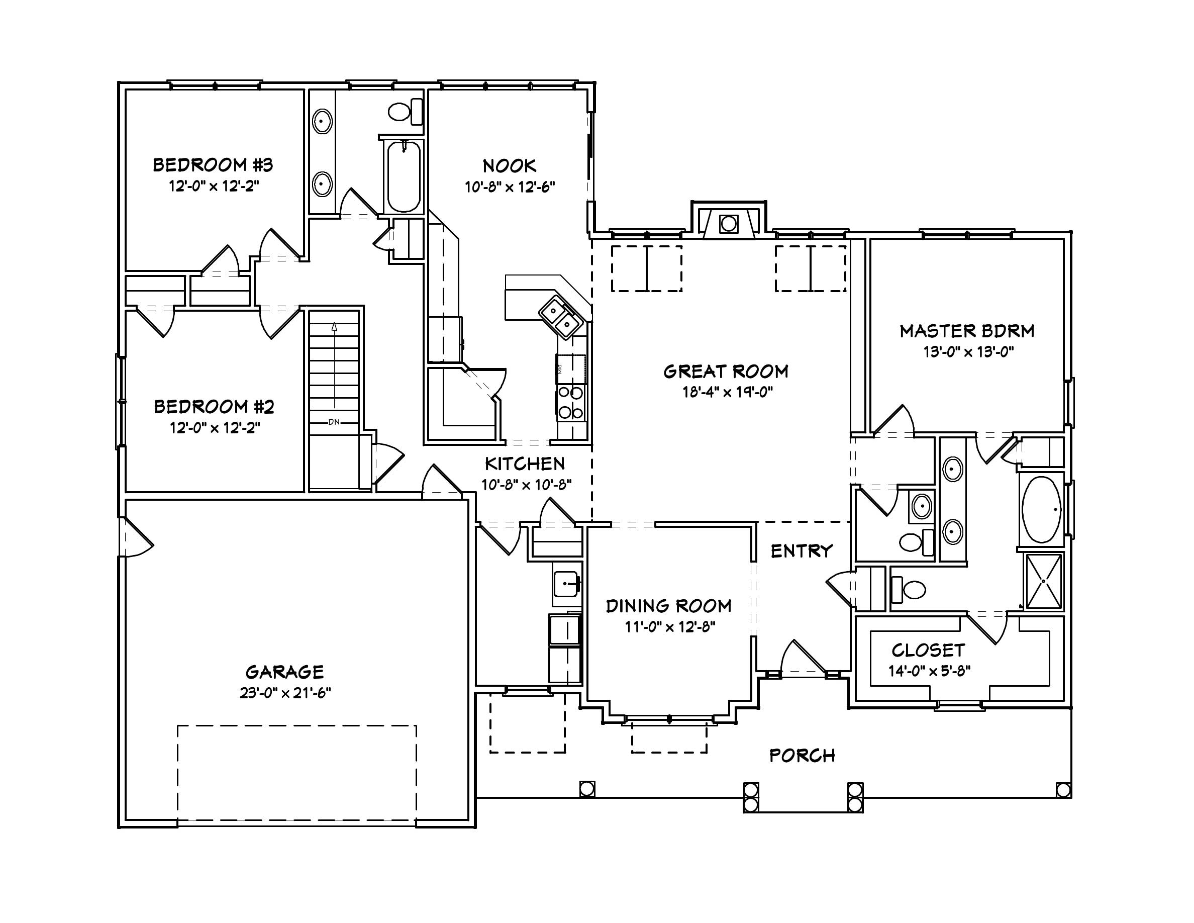 Floor Plan First Story of Cape Cod Plan #148-1012