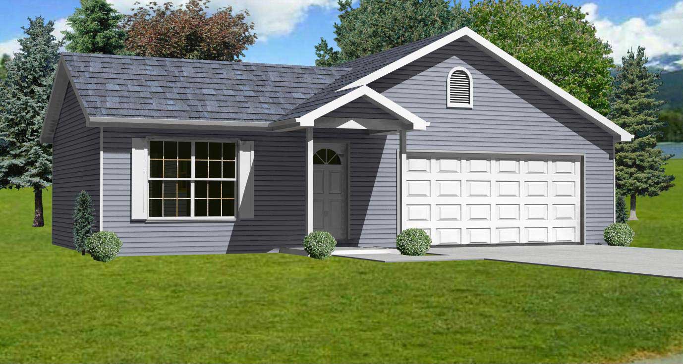 This is a 3D rendering of these Small Ranch Houseplans.