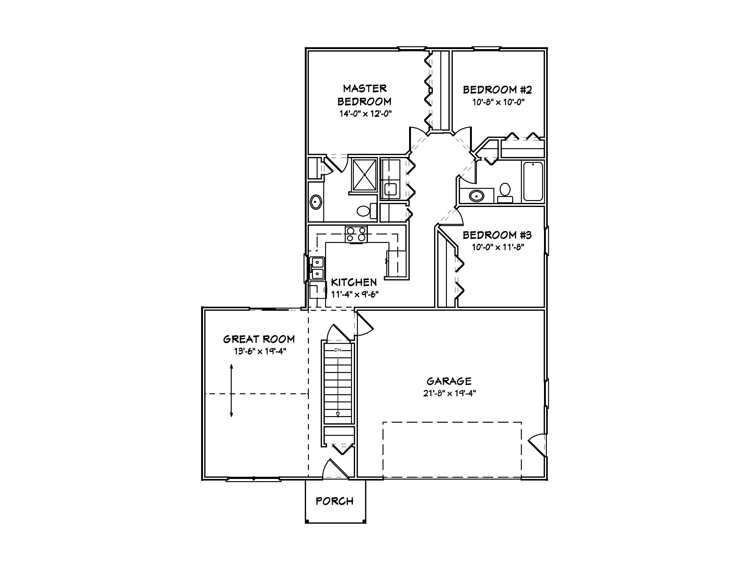 Floor Plan First Story of Ranch Plan #148-1021