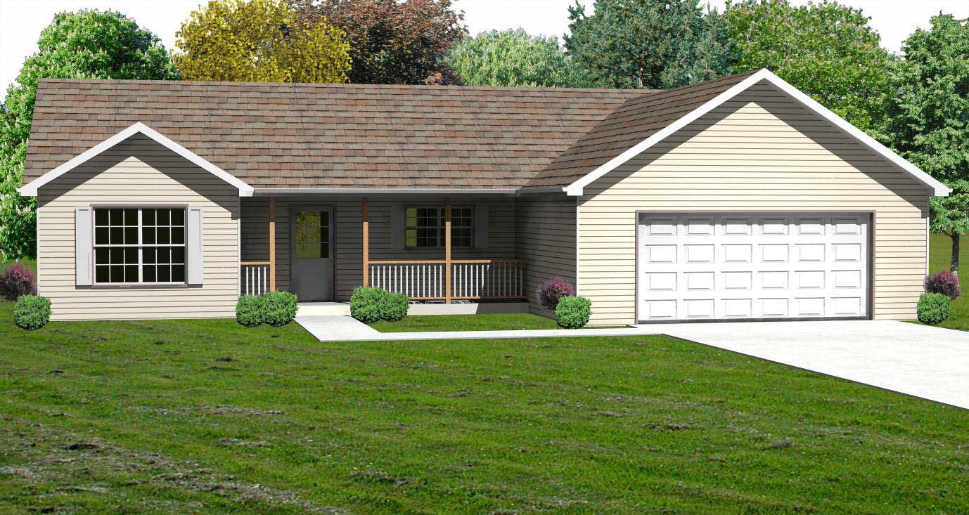 This is a computerized rendering of this set of Ranch Homeplans.