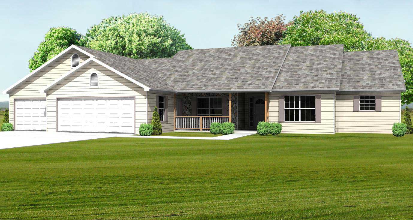 This is a computer rendering of these Ranch Homeplans