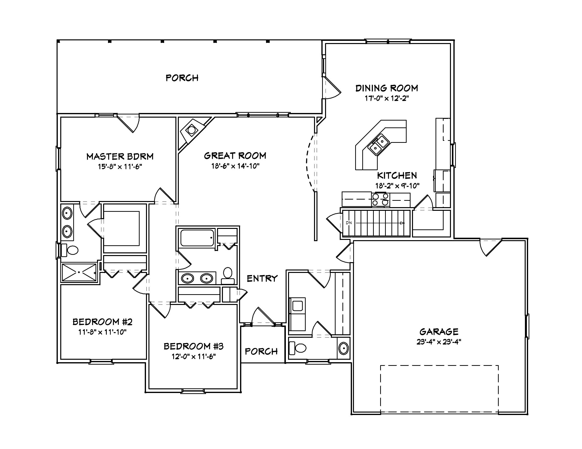 Floor Plan First Story of Country Plan #148-1055