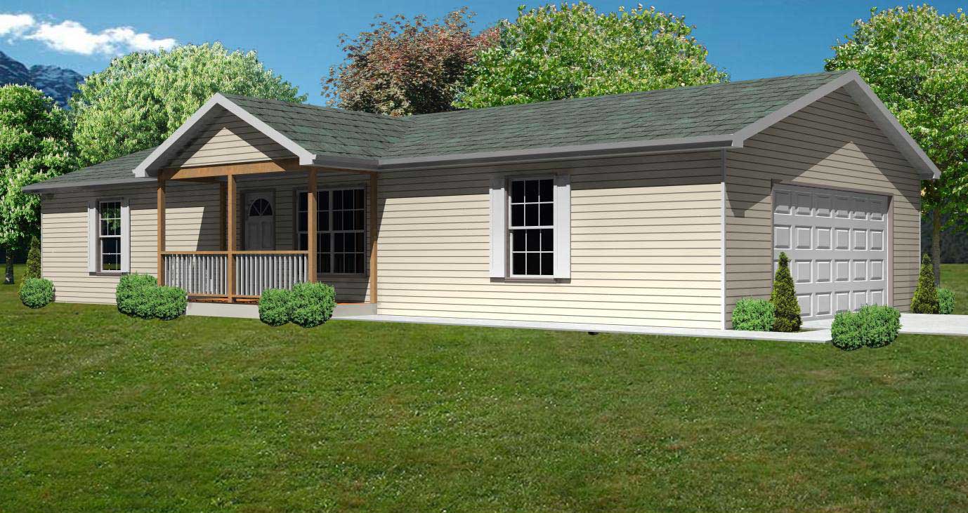 This is a very cheery rendering of these Ranch House Plans.