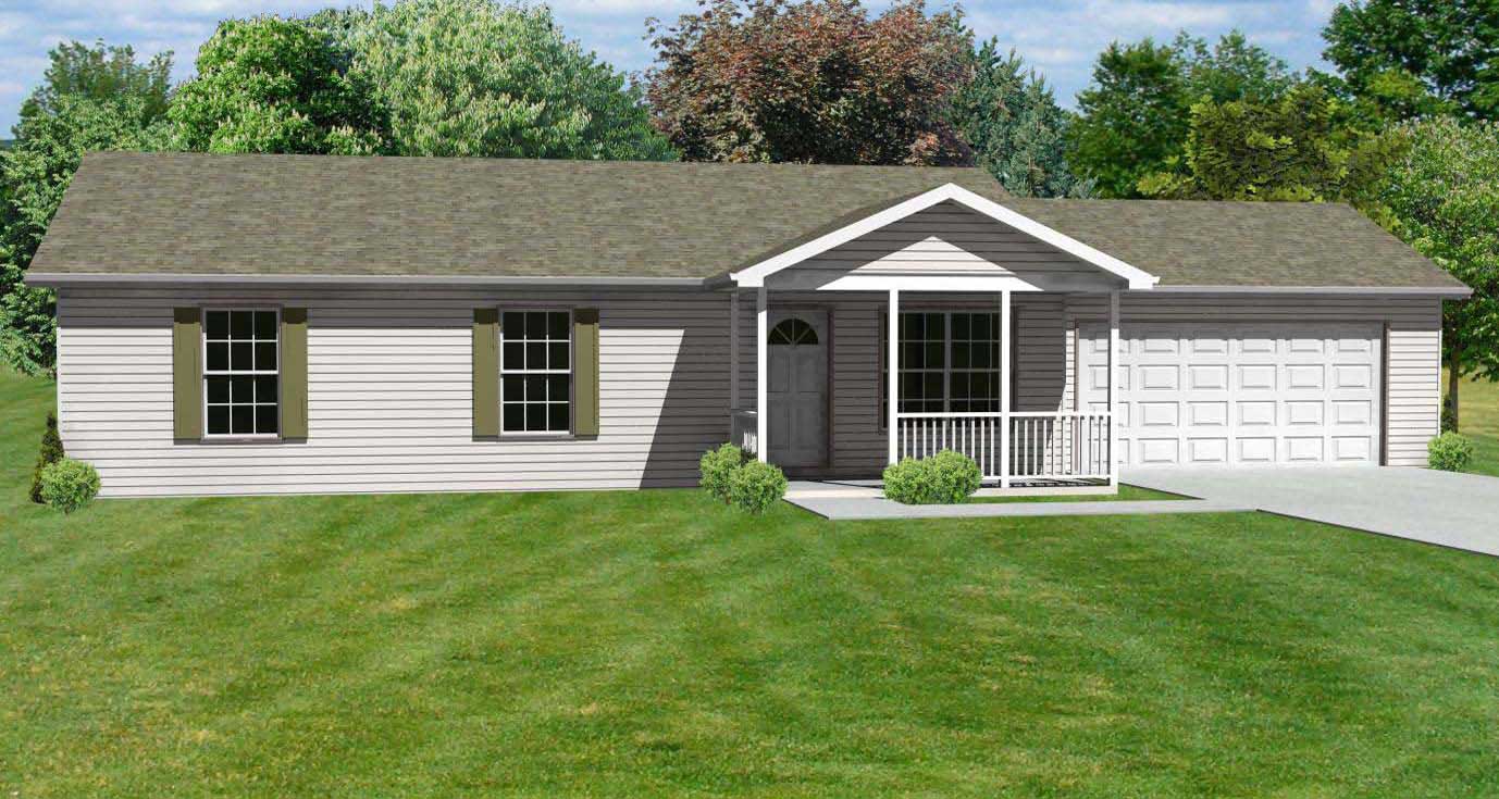This is a colorful rendering of these Ranch Home Plans.