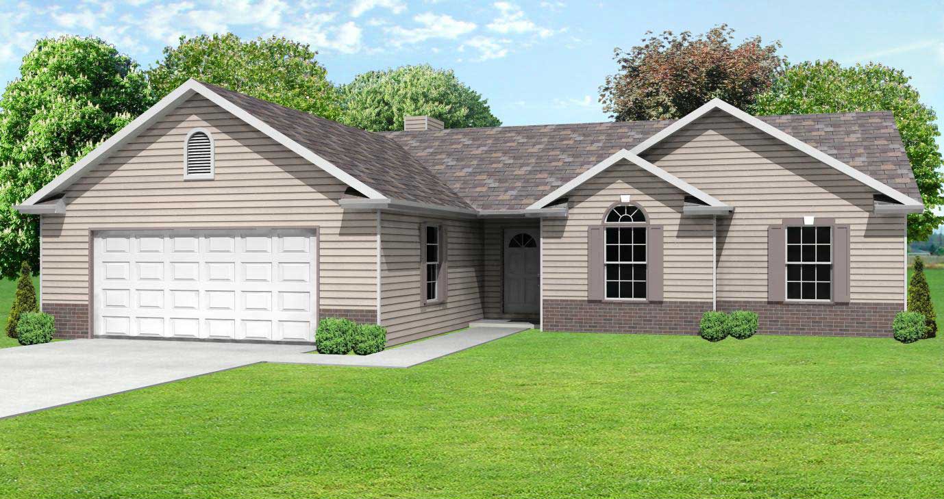 This is a wonderful computer rendering of these Ranch House Plans.