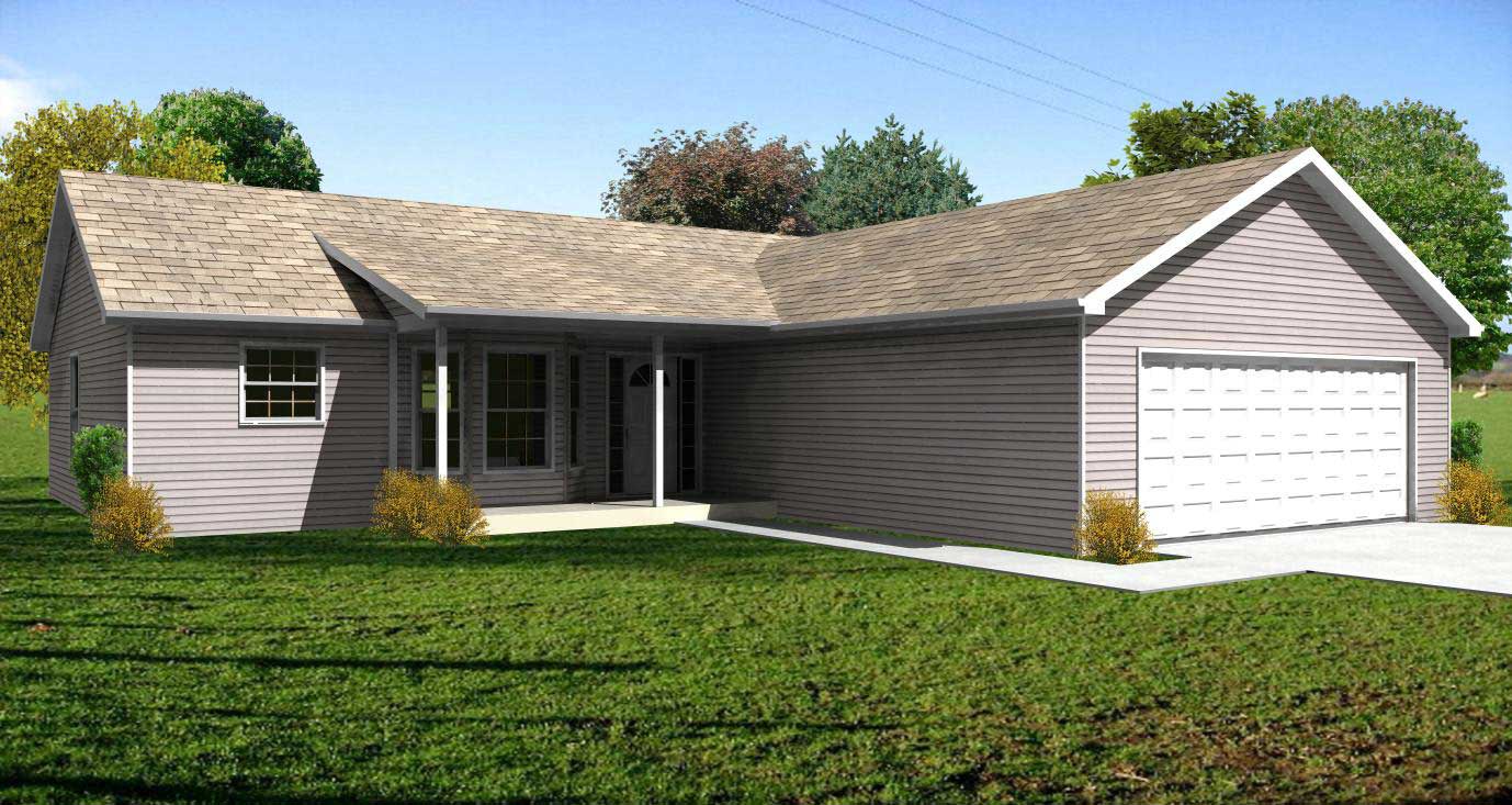 This is a high quality computerized rendering of these Ranch House Plans.