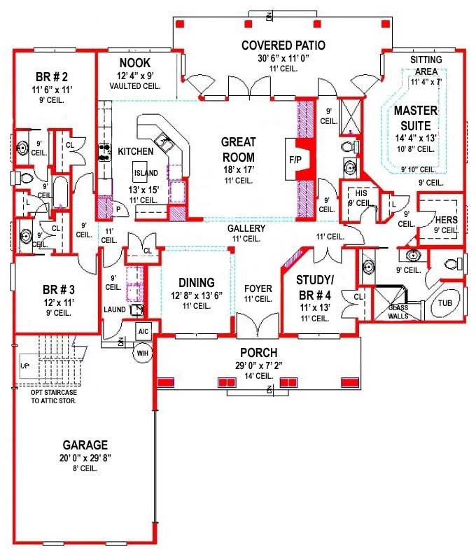 Floor Plan First Story of Florida Style Plan #150-1001