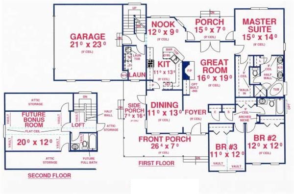 Floor Plan First Story of Florida Style Plan #150-1003