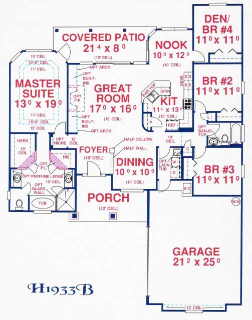 Floor Plan First Story of Florida Style Plan #150-1004