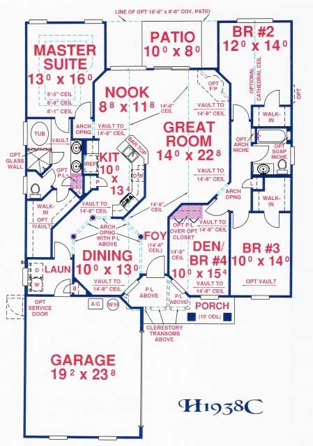 Floor Plan First Story of Florida Style Plan #150-1008