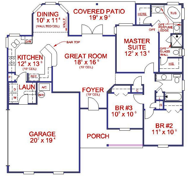 Floor Plan First Story of Florida Style Plan #150-1009