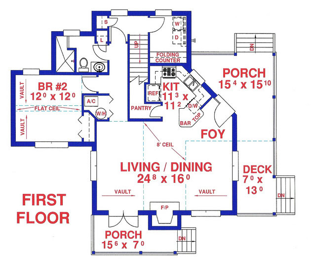 Floor Plan First Story of Vacation Homes Plan #150-1010