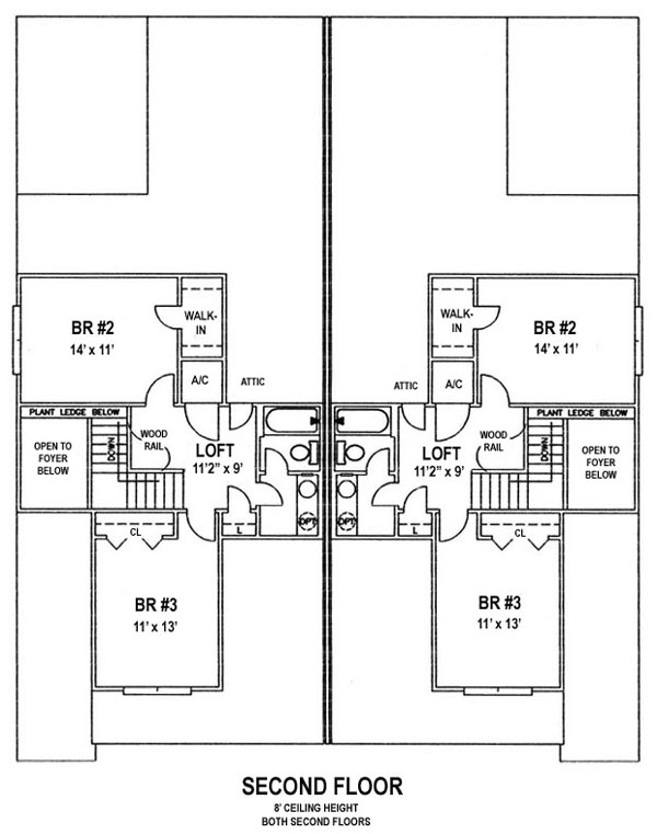 Floor Plan Second Story of Multi-Unit Plan #150-1012
