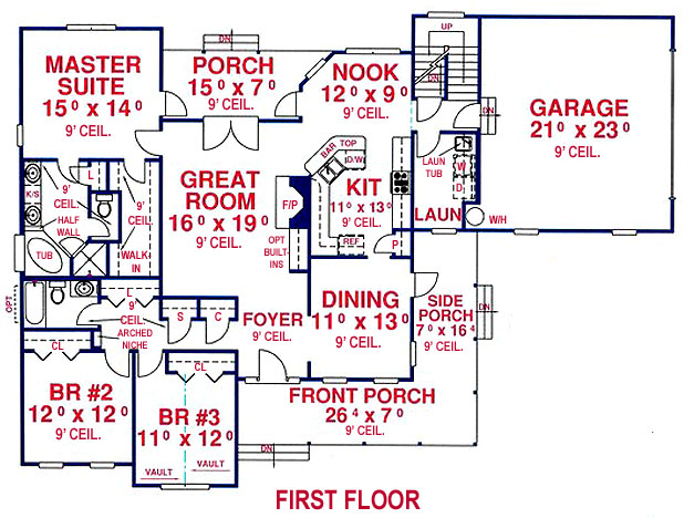 Floor Plan First Story of Country Plan #150-1013