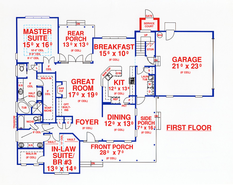 Floor Plan First Story of Florida Style Plan #150-1015