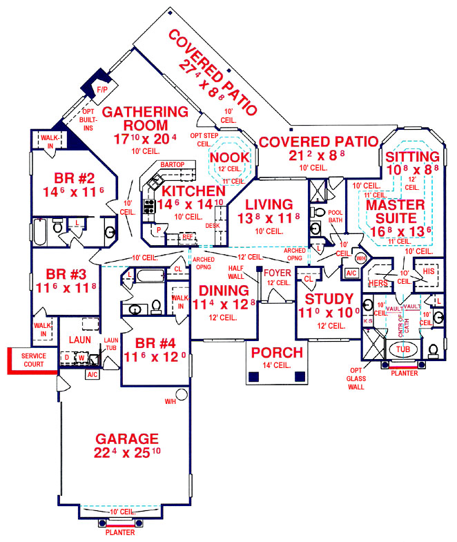 Floor Plan Main Level of Florida Style Plan #150-1016