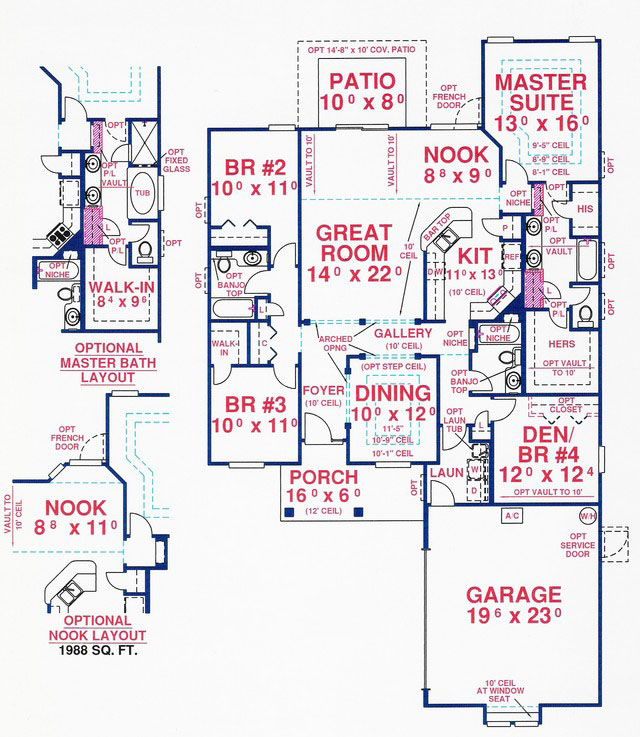 Floor Plan First Story of Florida Style Plan #150-1017