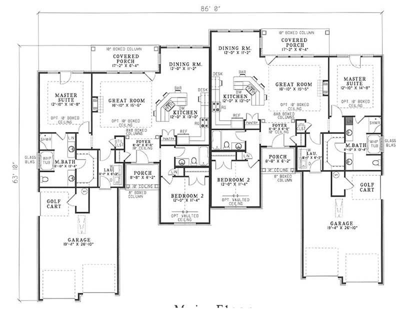 Floor Plan Main Level of Multi-Unit Plan #153-1000