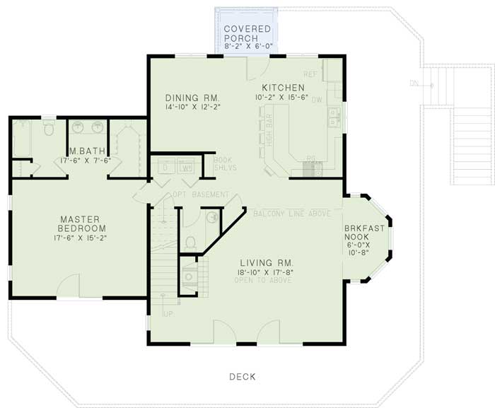 Floor Plan First Story of Craftsman Plan #153-1001
