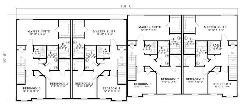 Floor Plan Second Story of Multi-Unit Plan #153-1002