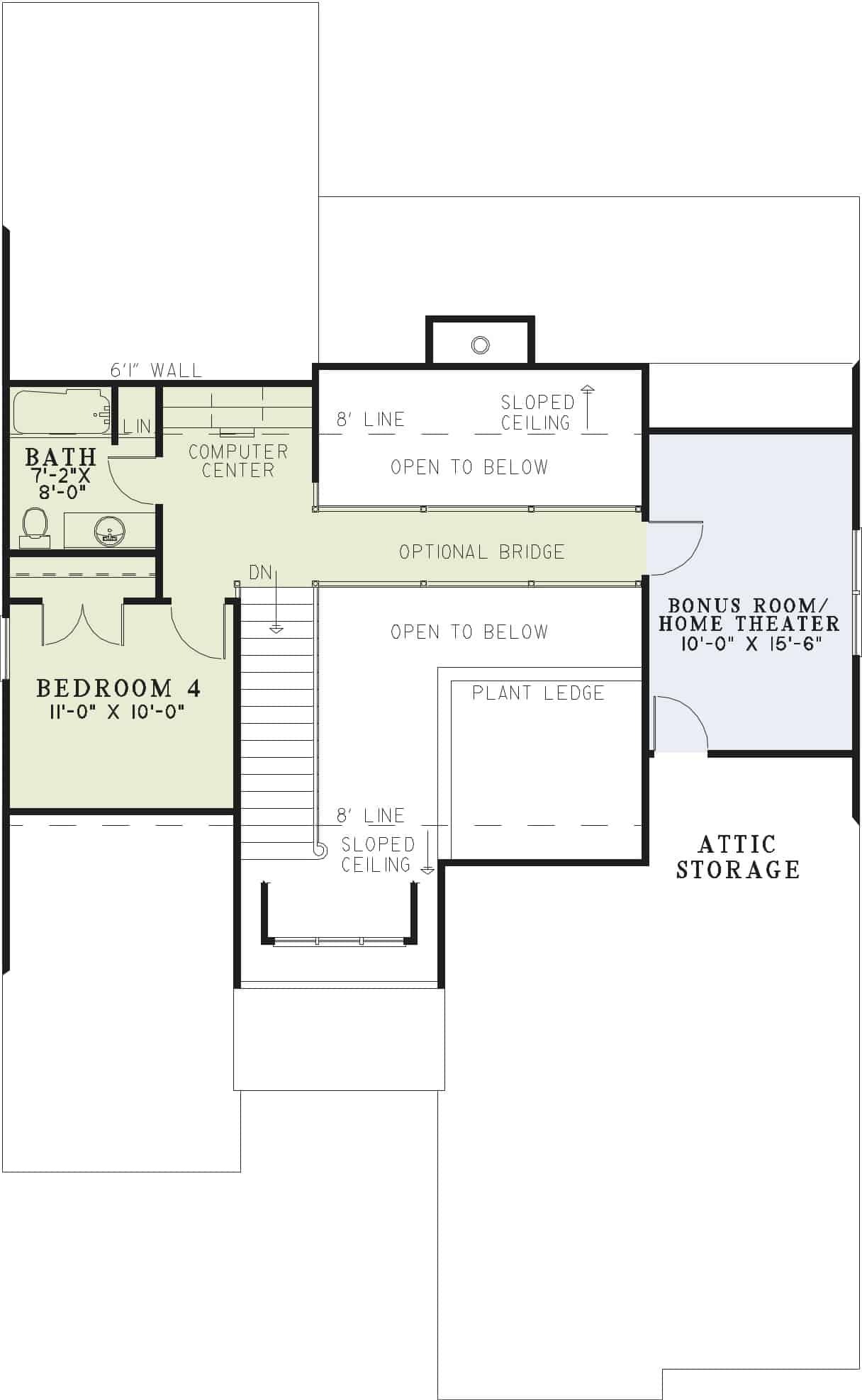 Floor Plan Upper Level of Tuscan Plan #153-1006