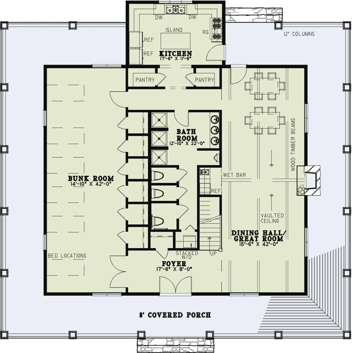 Floor Plan Main Level of Craftsman Plan #153-1007