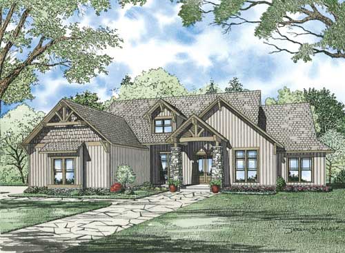 Front elevation of Craftsman home (ThePlanCollection: House Plan #153-1008)