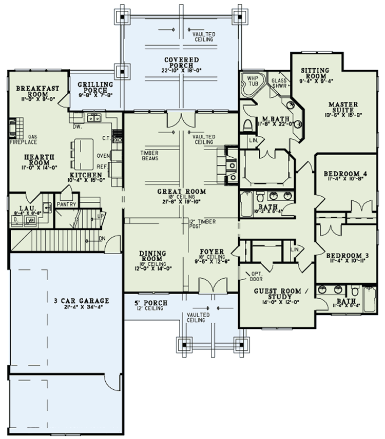 Floor Plan Main Level of Craftsman Plan #153-1008