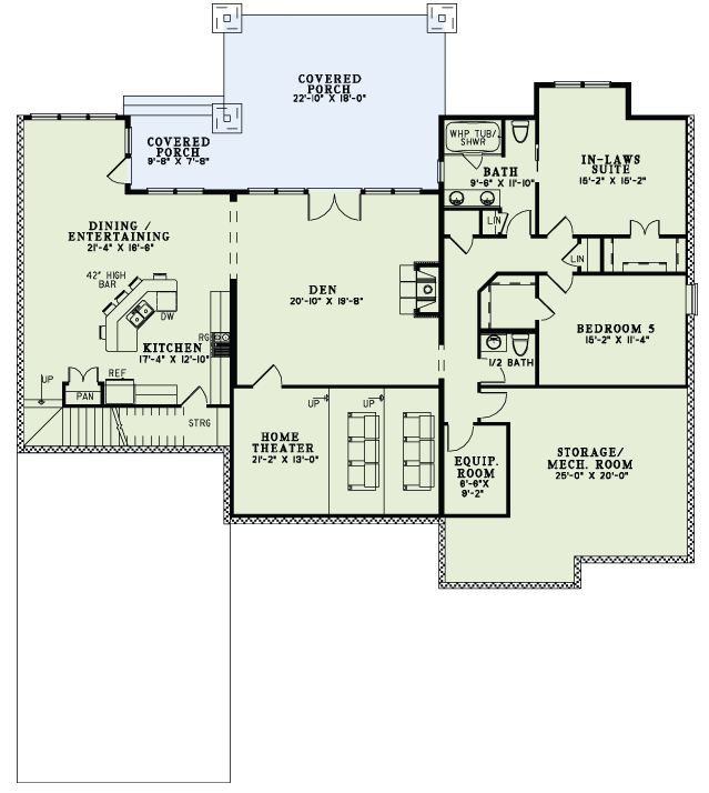 Floor Plan Basement of Craftsman Plan #153-1008