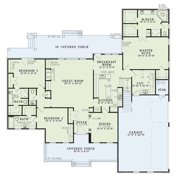 Floor Plan Main Level of Cape Cod Plan #153-1011
