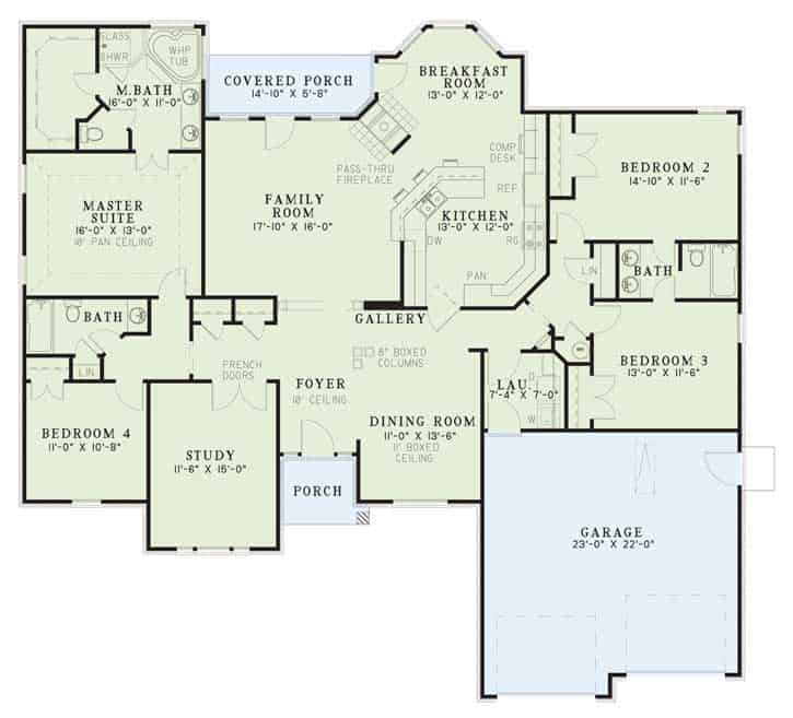 Floor Plan Main Level of Ranch Plan #153-1012