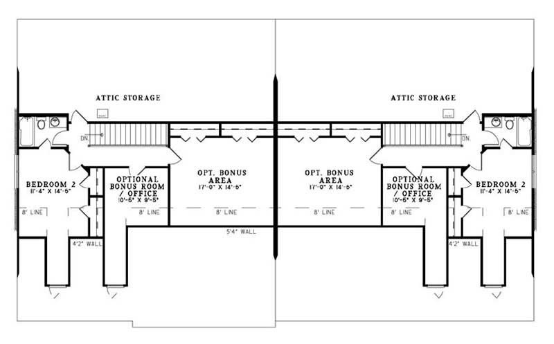 Duplex Floor Plan Second Story of Country Plan #153-1013