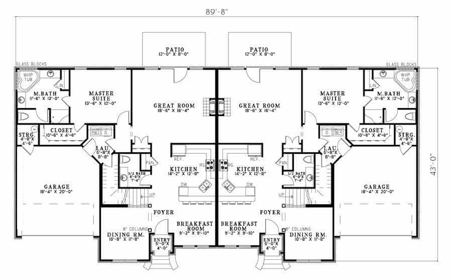Floor Plan Main Level of Multi-Unit Plan #153-1016