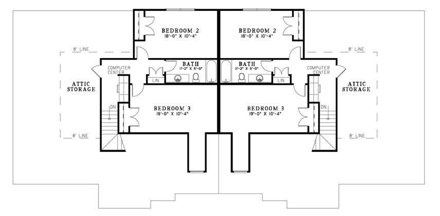 Floor Plan Upper Level of Multi-Unit Plan #153-1016