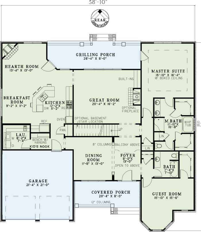 Floor Plan Main Level of Arts and Crafts Plan #153-1017