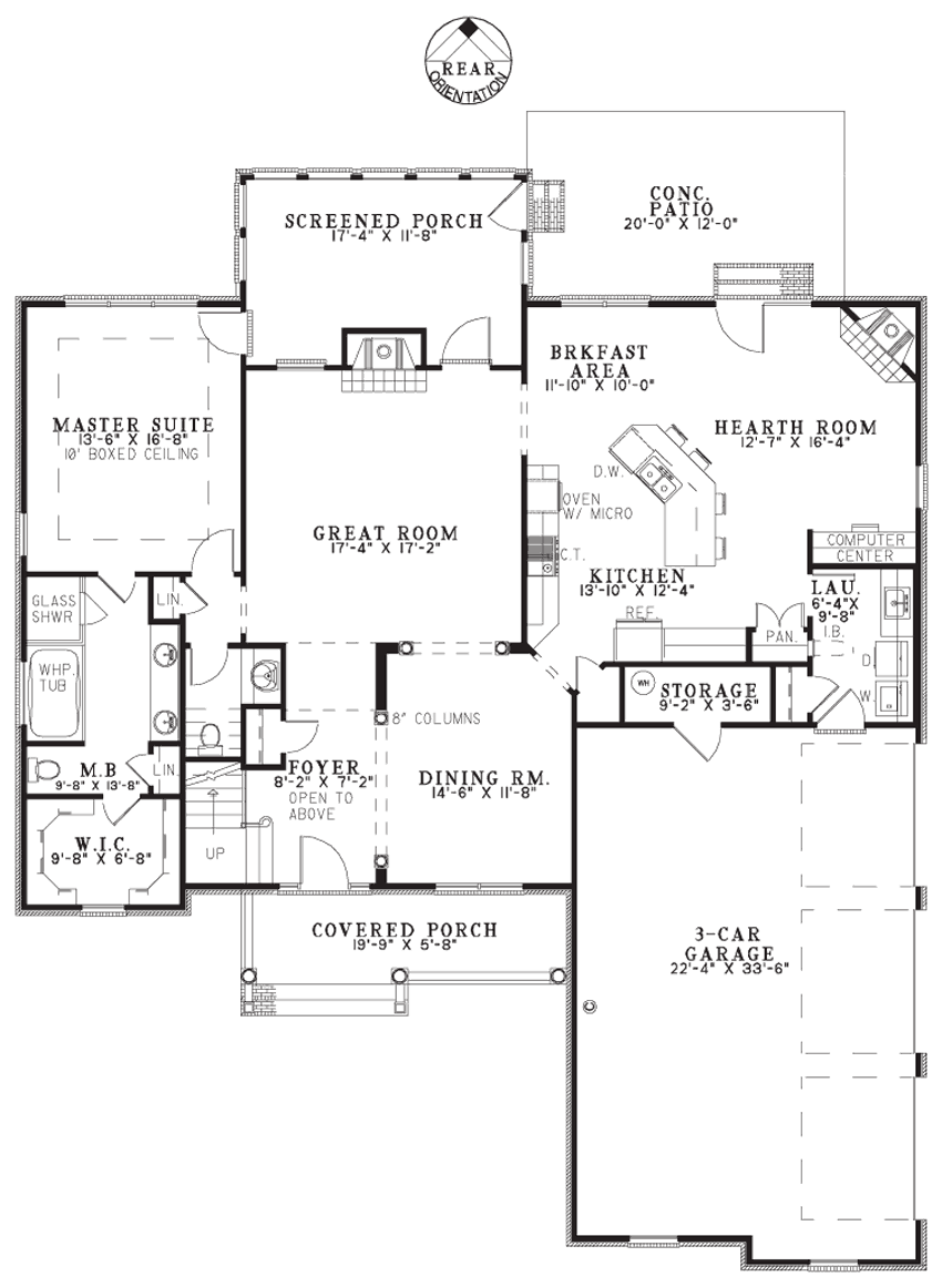 Floor Plan Main Level of Country Plan #153-1018