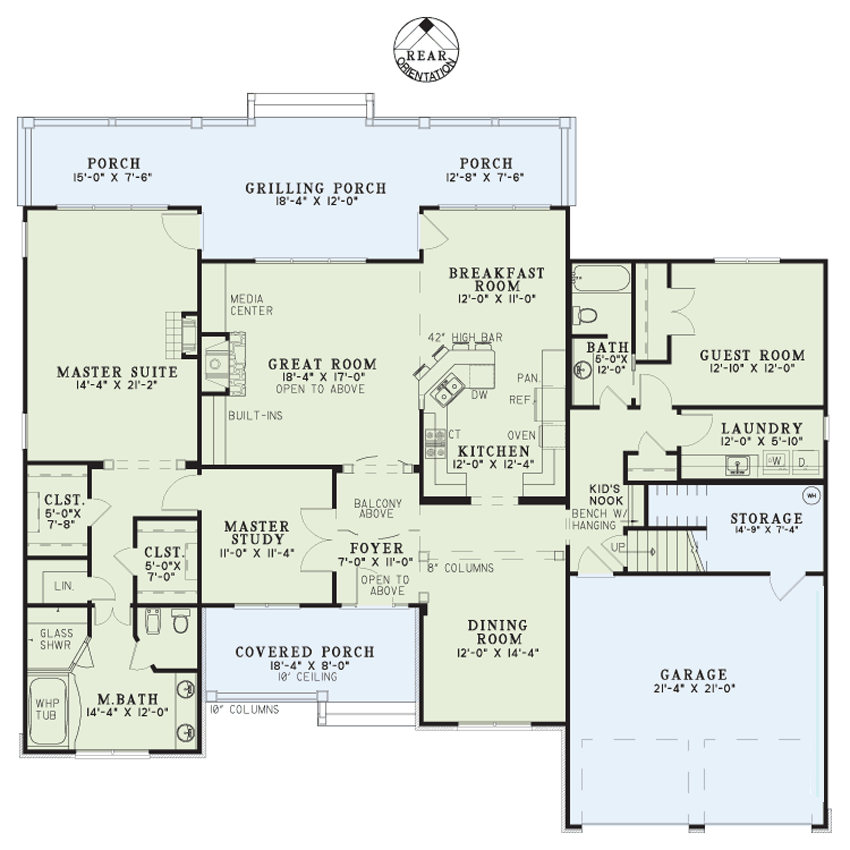 Floor Plan Main Level of Country Plan #153-1019