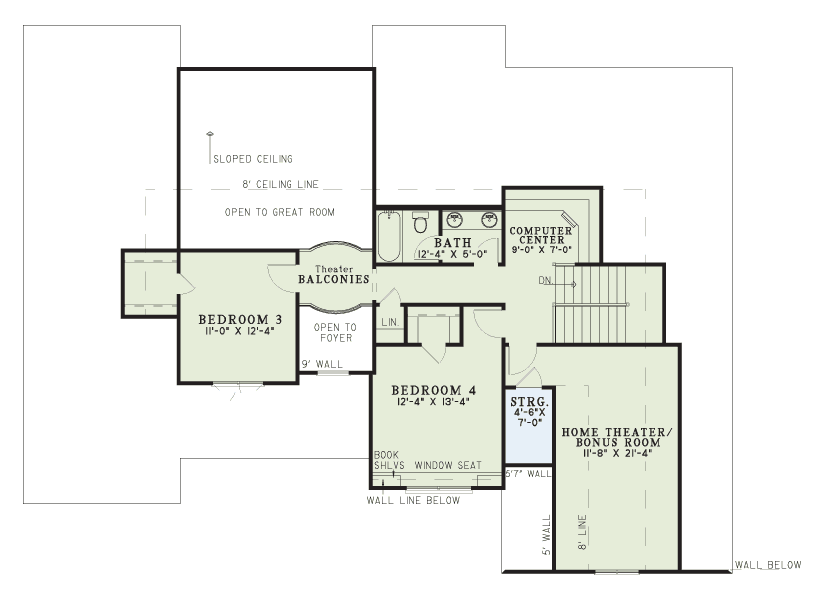 Floor Plan Upper Level of Country Plan #153-1019